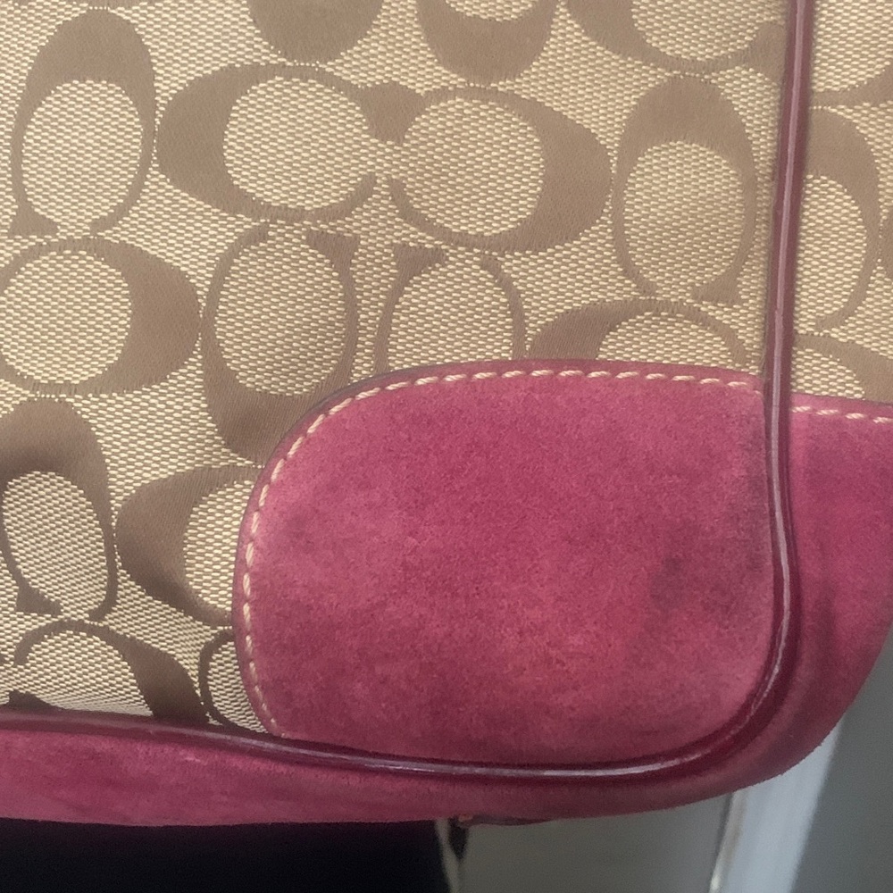 Coach Suede Tan and Wine Signature Tote FIRM!!! - Picture 3 of 16
